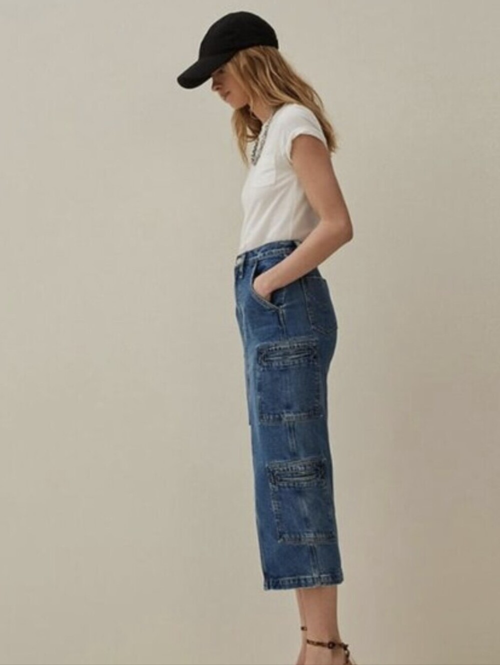Hudson Jeans Blue Denim Pencil Skirt with Front Slit - Picture 3 of 6